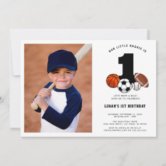 1 Ball Sports Theme Boy's 1. Geburtstag Einladung