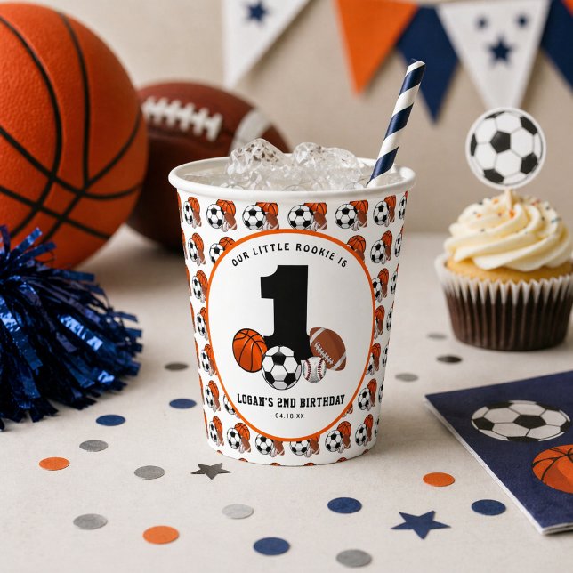 1 Ball Sports Theme Boy's 1. Geburtstag Pappbecher (1 Ball Sports Theme Boy’s 1st Birthday Paper Cups)