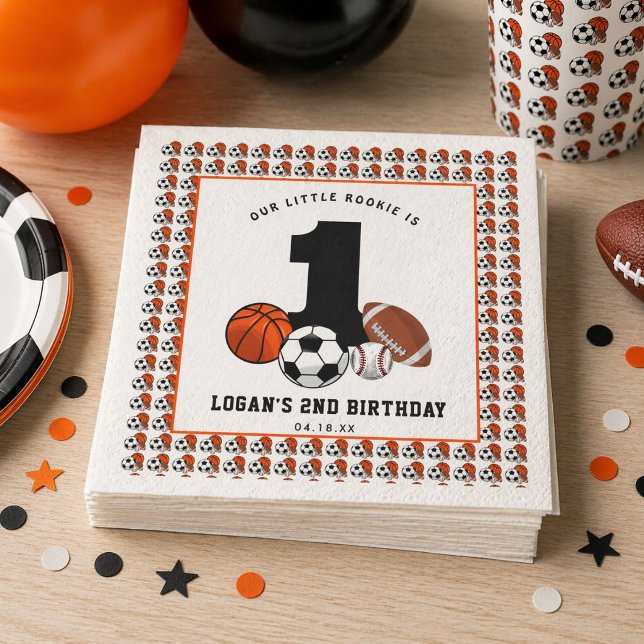 1 Ball Sports Theme Boy's 1. Geburtstag Serviette (1 Ball Sports Theme Boy’s 1st Birthday Napkins)