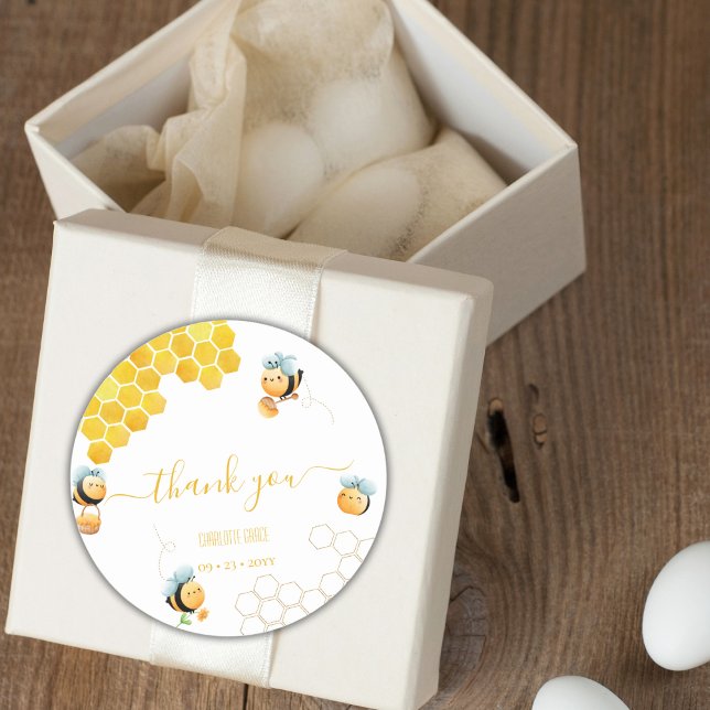 1. Bee Birthday Vielen Dank Runder Aufkleber (Von Creator hochgeladen)