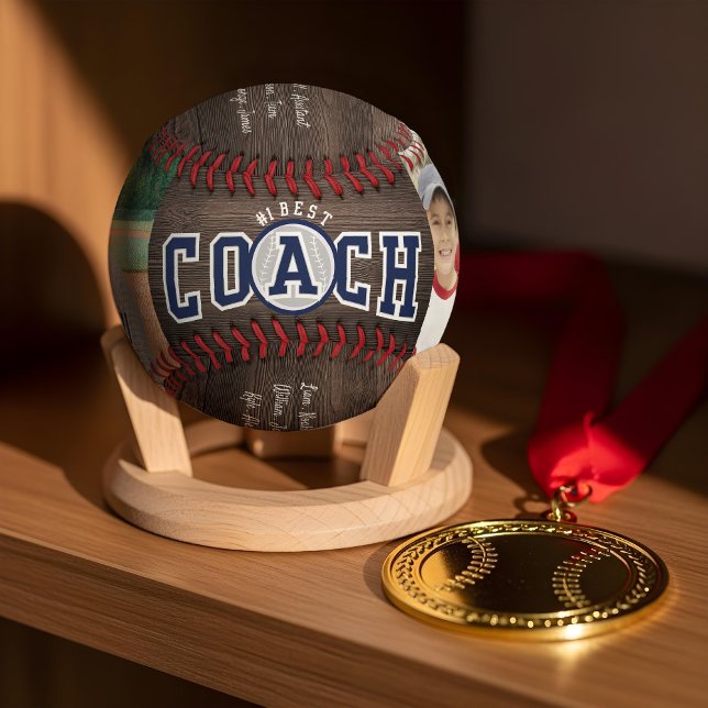 #1 Bestes Coach Foto Team Roster Keepake Woodgrain Baseball (#1 Best Coach Photo Team Roster Keepsake Woodgrain Baseball)