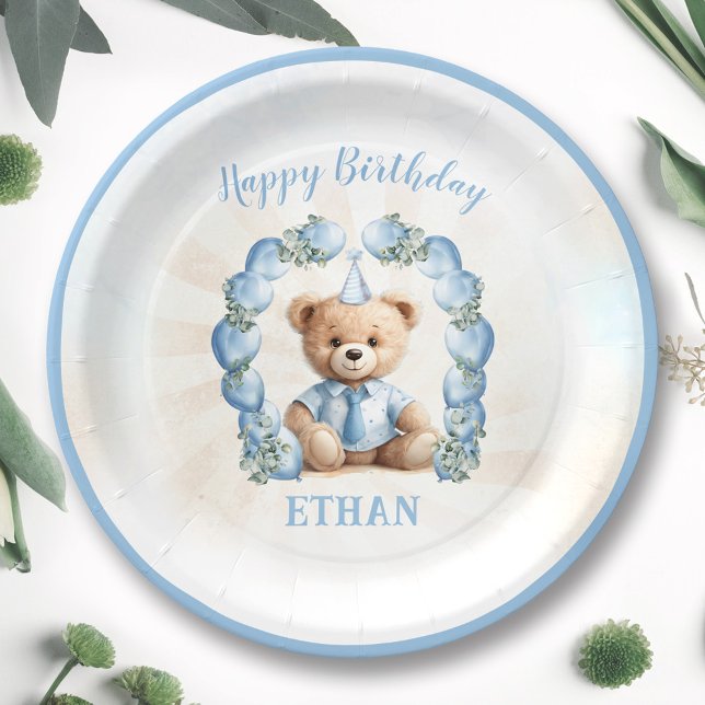 1. Birthday Bear Blue Balloon Arch Paper Teller (1st Birthday Bear Blue Balloon Arch Paper Plates)