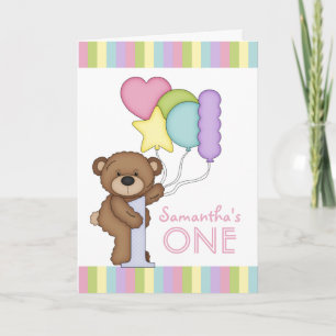 1. Birthday Bear Rainbow Stripes and Balloons Karte