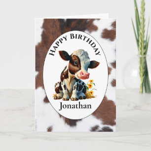 1. Birthday Brown Cow Card Karte
