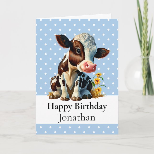 1. BIRTHDAY COW BOY Blue CARD Karte (Vorderseite)