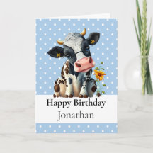 1. BIRTHDAY Dairy COW BOY Blue CARD