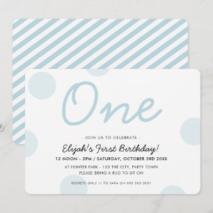 1. BIRTHDAY PARTY Baby blue boy ONE polka dots Einladung