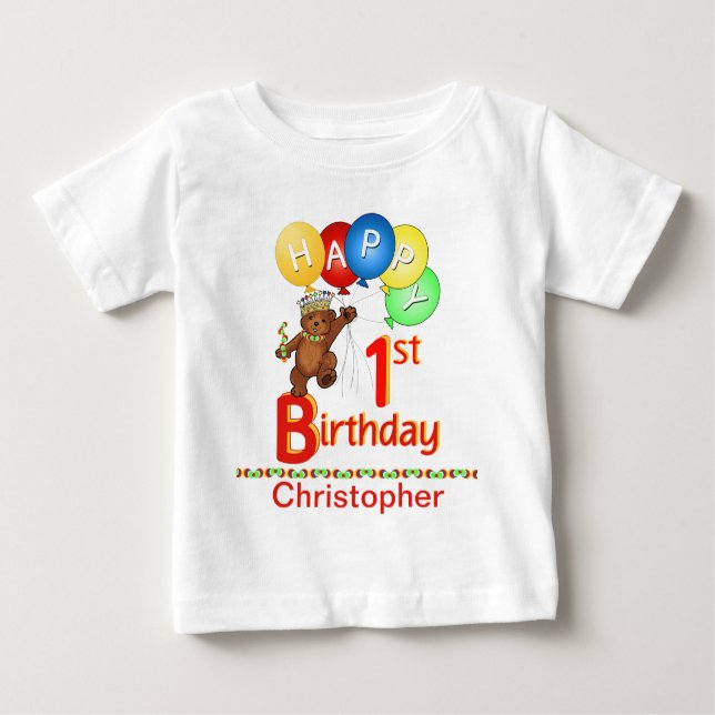 1. Birthday Regal Teddy Bear Individuelle Name Baby T-shirt (Vorderseite)
