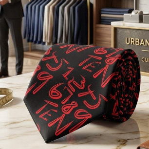 1 bis 10 Typografie in Rot auf Schwarz Muster Krawatte