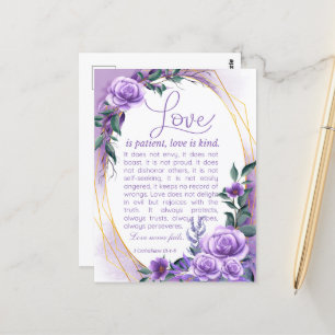 1 Cor 13:4-8 Liebe ist Patientenlavender Floral Postkarte