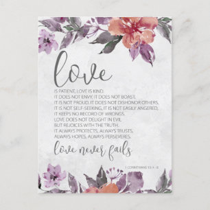 1 Corinthians 13:4-8 Floral Bible Verse Wedding Postkarte
