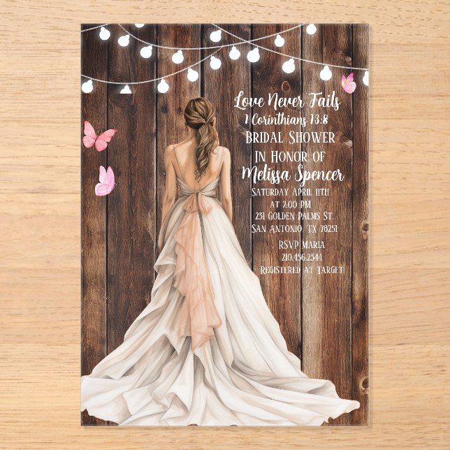 1 Corinthians 13:8 Bridal Shower Invitation Acryleinladungen (Vorderseite)