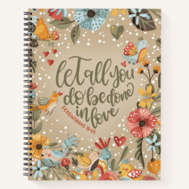 1 Corinthians 16:14 Boho Floral Birds Notebook Notizbuch