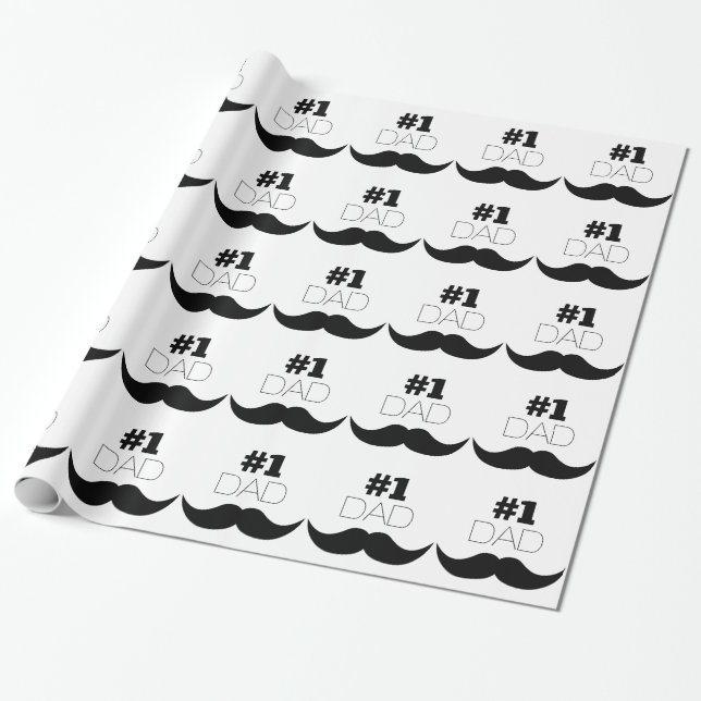 #1 Dad Black Mustache - Number One Geschenkpapier (Ungerollt)