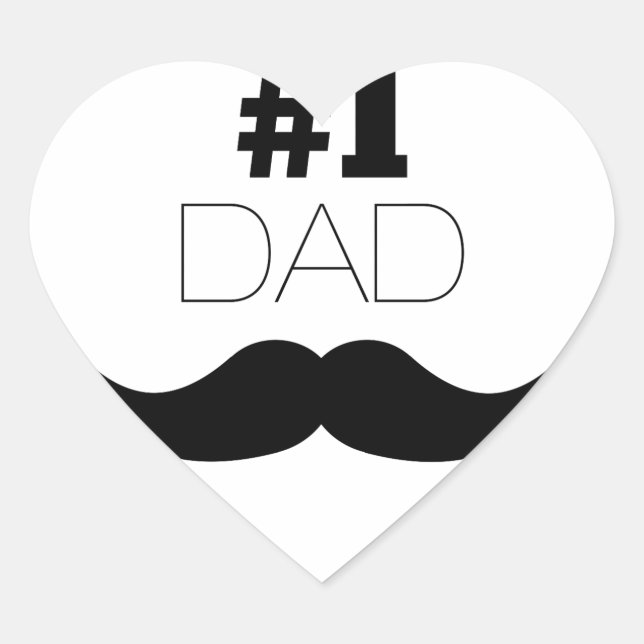#1 Dad Black Mustache - Number One Herz-Aufkleber (Vorderseite)