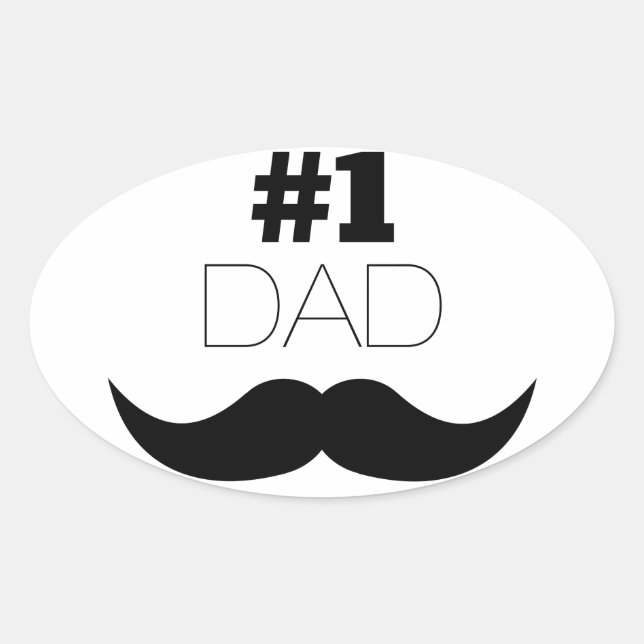 #1 Dad Black Mustache - Number One Ovaler Aufkleber (Vorderseite)