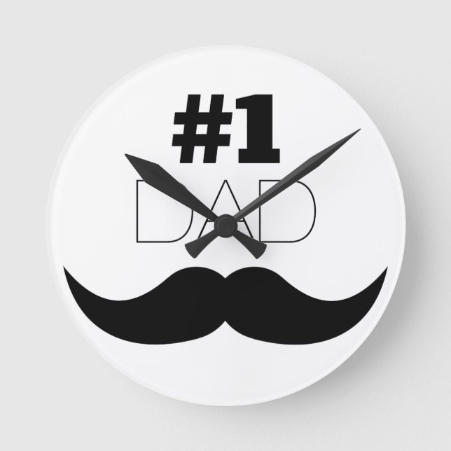 #1 Dad Black Mustache - Number One Runde Wanduhr (Vorderseite)