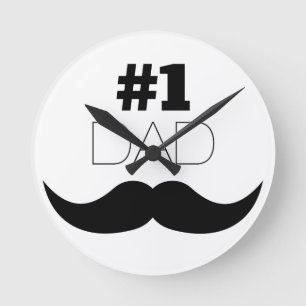 #1 Dad Black Mustache - Number One Runde Wanduhr