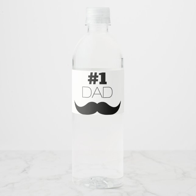 #1 Dad Black Mustache - Number One Wasserflaschenetikett (Vorderseite)