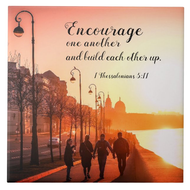 1 Die Thessaloniker 5:11 ermuntern einander zur Bi Fliese (Vorderseite)
