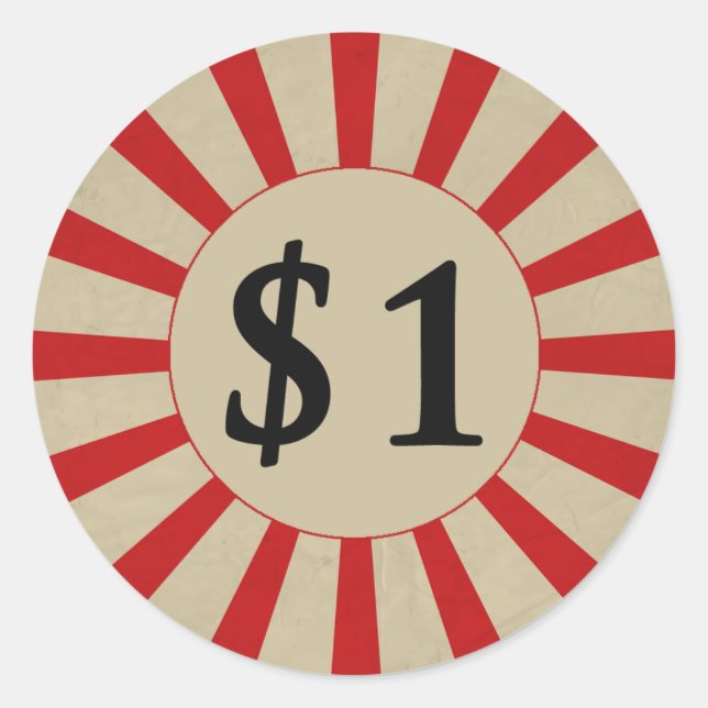 1 Dollar (Dollar) Tag mit dem "Round Glossy Price" Runder Aufkleber (Vorderseite)