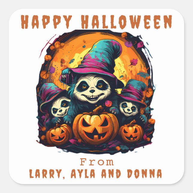 1 Eltern 2 Kinder - Halloween-Party Quadratischer Aufkleber (Vorderseite)