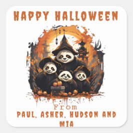 1 Eltern 3 Kinder - Halloween-Party Quadratischer Aufkleber