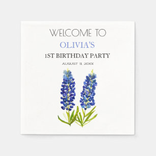 1. Erster Geburtstagsparty Bluebonnets Baby Mädche Serviette