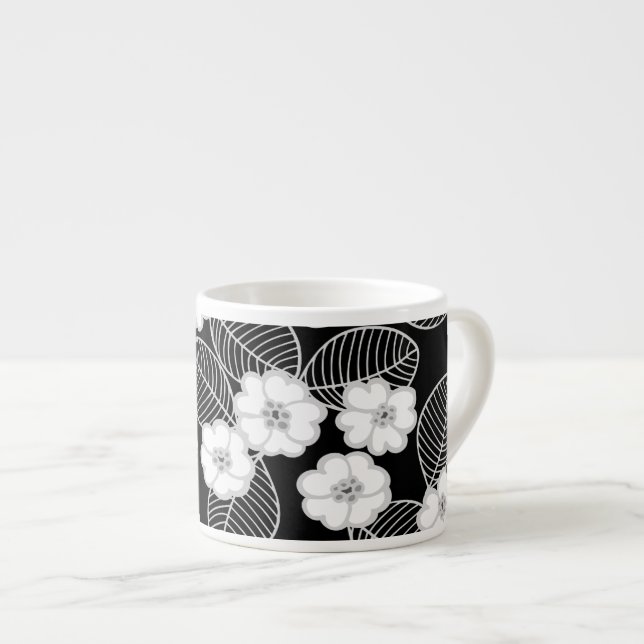 1 Espresso Tasse Damask Floral Grau Schwarz-weiß (Vorderseite Rechts)