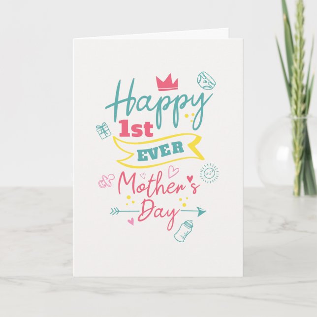 1. Ever Mothers Day Niedlich Modern First Mama Car Feiertagskarte (Vorderseite)