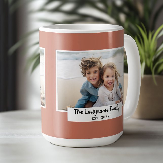1 Familienname der FotoCollage - solide Farbrückse Kaffeetasse (Custom Photo Mug)