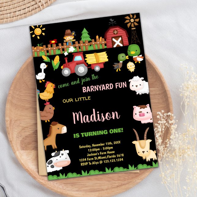 1. Farm Barnyard Geburtstagseinladungen Einladung (1st Farm Barnyard birthday invitations)