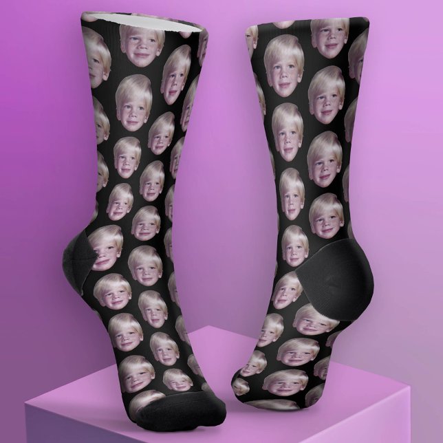 1 Floating Head Foto Halb Drop Muster schwarz hinz Socken (Custom Socks - Add Your Photo Collage)