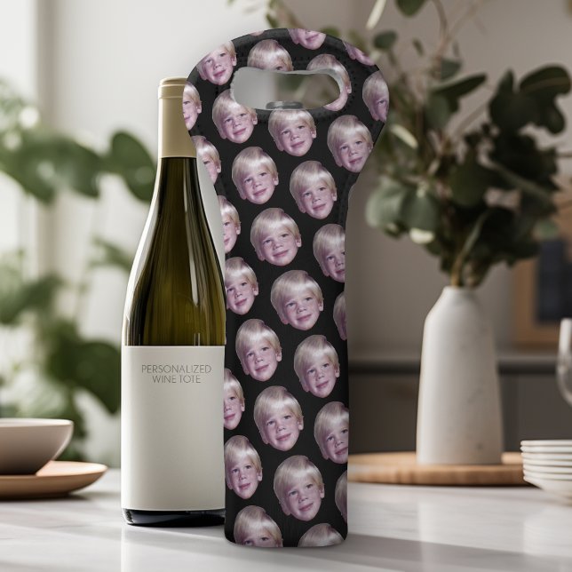 1 Floating Head Foto Halb Drop Muster schwarz hinz Weintasche (Personalized Wine Tote - Add Your Photo or Customize completely in the advanced design area)