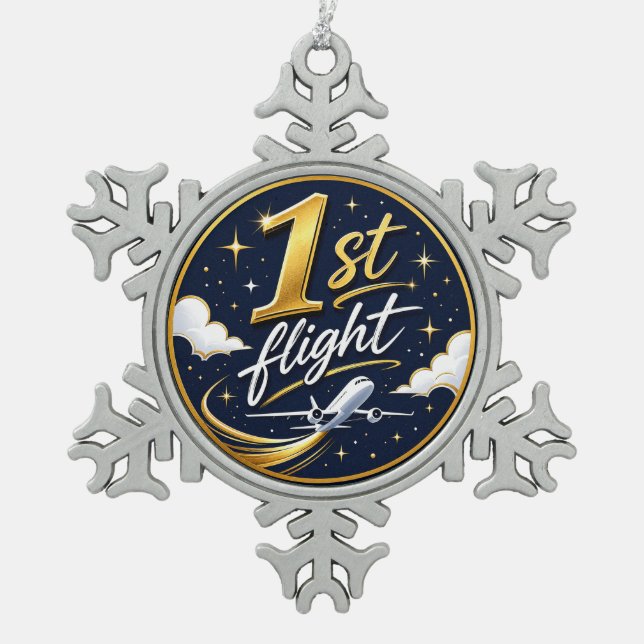 1. Flug Flugzeug  Schneeflocken Zinn-Ornament (Vorderseite)