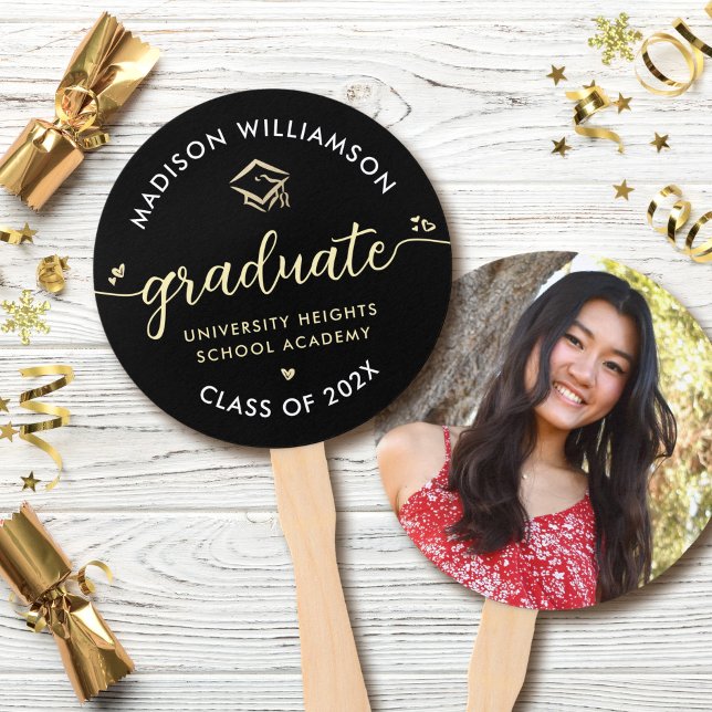 1 Foto Abschluss Black Gold Script Harzen Cap Fächer (Von Creator hochgeladen)