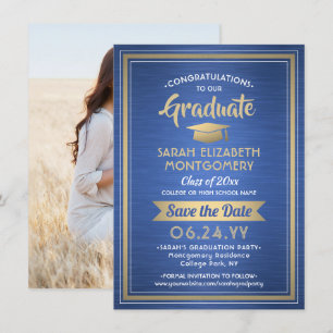 1 Foto Abschluss Brushed Royal Blue and Gold Save The Date