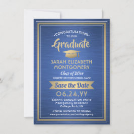 1 Foto Abschluss Brushed Royal Blue and Gold Save The Date