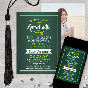 1 Foto Abschluss Elegant grün und gelb Save The Date