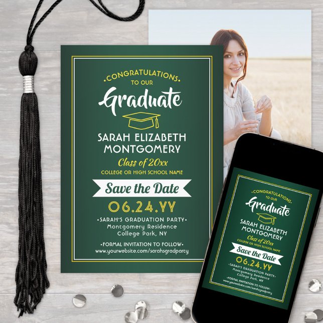 1 Foto Abschluss Elegant grün und gelb Save The Date (Von Creator hochgeladen)