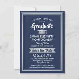 1 Foto Abschluss Elegant Navy Blue und White Save The Date