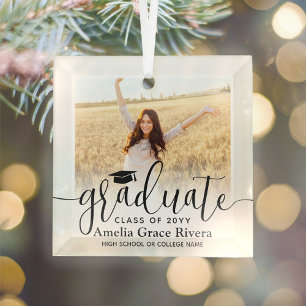 1 Foto Abschluss Elegantes Schwarzes Skript-Jahr Ornament Aus Glas