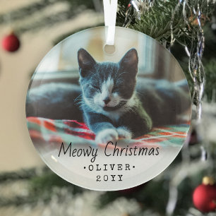 1 Foto Beliebiger Text Meowy Weihnachten Katze Ein Ornament Aus Glas