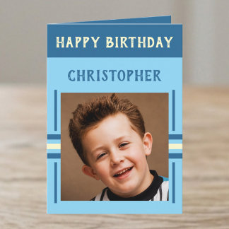 1 Foto benutzerdefinierter Name blaue Geburtstag Karte