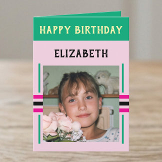 1 Foto benutzerdefinierter Name grüner Geburtstag Karte