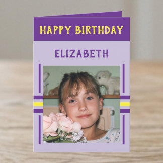 1 Foto benutzerdefinierter Name lila Geburtstag Karte