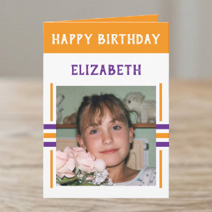 1 Foto benutzerdefinierter Name orange Geburtstag Karte