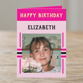 1 Foto benutzerdefinierter Name rosa Geburtstag Karte
