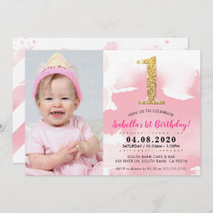1. FOTO BIRTHDAY PARTEI INVITE Gold Glitzer Rosa Einladung