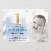 1. FOTO BIRTHDAY PARTY INVITE Gold Glitzer blau